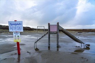 Playground on the beach, in the west of Borkum, island, East Frisia, winter, season, autumn, Lower