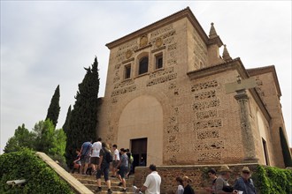 Church of Santa Maria de la Encarnacion, staircase with tourists, architecture, Mudejar style,