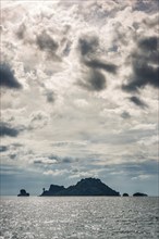 Island landscape with dramatic thunderstorm sky, thunderstorm, storm, stormy, cloudy, gloomy,