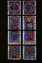 Colourful stained glass window with apostle John and Matthew, evangelist, two, figures, biblical,