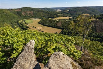 Eugenienstein, view into the Rur valley, landscape along the red sandstone route, in the Rureifel,