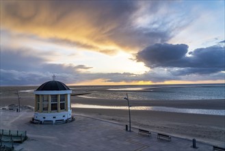 Music pavilion on the beach promenade, North Sea island of Borkum, sunset, East Frisia, Lower