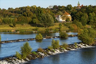 The Ruhr weir, barrage of the Ruhr near Hattingen, on the Ruhr Valley cycle path, North