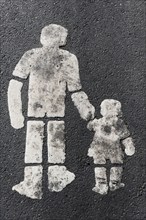 Road marking for pedestrian crossing, road, pedestrian, safety, traffic, child, family, sign,