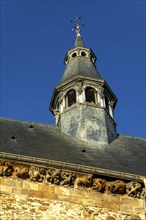 Vic le Comte. Bell tower of Saint-Pierre church. Puy de Dome department. Auvergne-Rhone-Alpes.