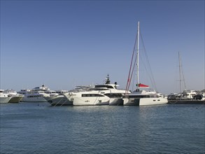 Yachts, excursion boats in the marina of Hurghada, Egypt, Africa