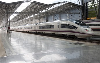 Avant high speed train at platform inside María Zambrano railway station Malaga, Spain, Europe