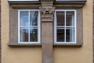 Window in a historic winegrower's house, Burrweiler, Southern Palatinate, Palatinate,