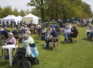 People enjoying a garden and plant day at Helmingham Hall, Suffolk, England, United Kingdom, Europe