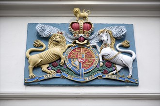 Royal Coat of Arms, Dieu et mon droit, Falmouth, Cornwall, England, UK