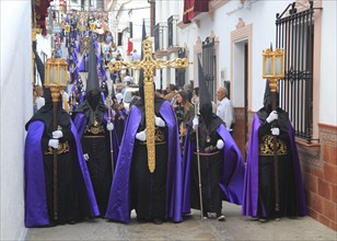 Easter Christian religious procession through streets of Setenil de las Bodegas, Cadiz province,