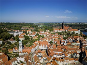 Aerial view of the castle hill Meissen with bishop's castle, Albrechtsburg and cathedral. Autumn