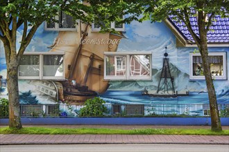 Maritime painted house front in the Duhnen district, North Sea spa town of Cuxhaven, North Sea