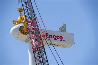 Wind farm under construction, on the Maasvlakte, the harbour of Rotterdam, over 20 wind turbines