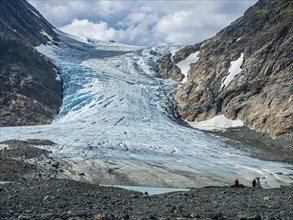 Glacier Steindalsbreen, glacier tongue, valley Steindalen, Lyngen alps, south of Lyngseidet, Troms