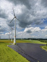 Wind farm near Marsberg, photovoltaic system, utilisation of land for renewable energies,