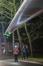 Transport of a 68 metre long, 22 tonne blade of a wind turbine, here in Schwelm, with a