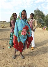 In the highlands of Abyssinia, Semien Mountains, Semien Mountains, local children in colourful