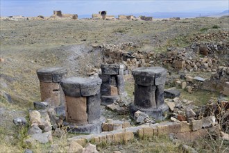 Columns of the Zoroastrian Fire temple, Ani Archaeological site, Kars, Turkey, Asia