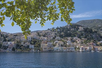 View of the town of Symi, Symi Island, Dodecanese, Greek Islands, Greece, Europe