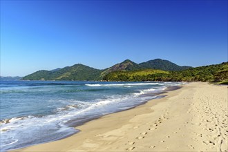 Panoramic view of the preserved Bonete beach on the island of Ilhabela, Bonete beach, Ilhabela, Sao