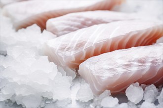 Close up of cod fish filet on ice. KI generiert, generiert AI generated