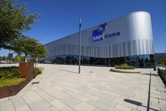 Exterior view of the SNP Dome in Heidelberg. Among other things, the home games of the Academics