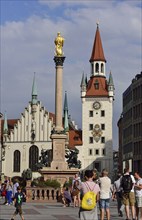 Europe, Germany, Bavaria, City of Munich, City Centre, Marienplatz, Old Town Hall and Marian