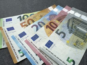 Symbol photo Cash Banknotes euro banknotes lying fanned out on top of each other, Germany, Europe