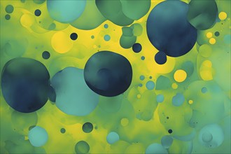 Abstract wallpaper with colorful blobs and liquid shapes on a green background, AI generated