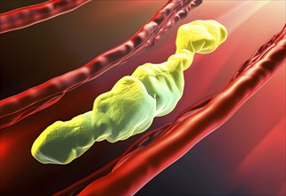 Three dimensional render of cholesterol in blood stream, AI generated