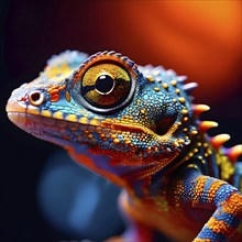 Gecko with intricate patterns and vibrant colors representing adhesive properties, AI generated