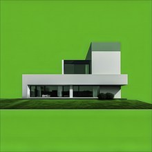 AI generated minimalistic architecture house design in monochrome grey structure with vibrant green