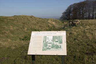 Information panel notice at Barbury Castle Country Park, Iron Age hill fort, Wiltshire, England, UK