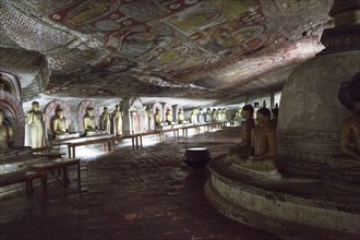 Buddha figures inside Dambulla cave Buddhist temple complex, Sri Lanka, Asia