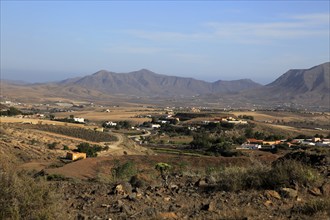 Overview of village and countryside, Cardon, Fuerteventura, Canary Islands, Spain, Europe