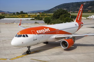 An EasyJet Airbus A320 aircraft with the registration number OE-INI at Split Airport, Croatia,