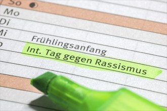 Diary, international day against racism, early spring, highlighter, Germany, Europe