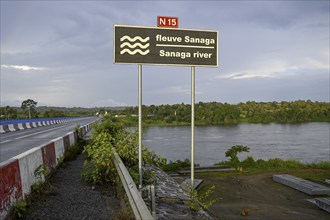 Sign on the Sanaga River, near Batchenga, Centre Region, Cameroon, Africa