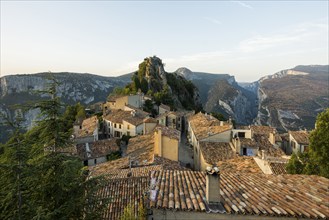 Mountain village, sunrise, Rougon, Verdon Gorge, Gorges du Verdon, Alpes-de-Haute-Provence