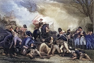 Battle of Princeton, New Jersey USA 1775, Historical, digitally restored reproduction from a 19th