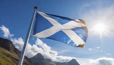 The flag of Scotland flutters in the wind