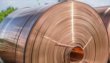 Material, metal, copper, copper sheet on a roll in a production plant