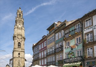 Clérigos Church Tower and facades of surrounding houses, Porto, Portugal, Europe