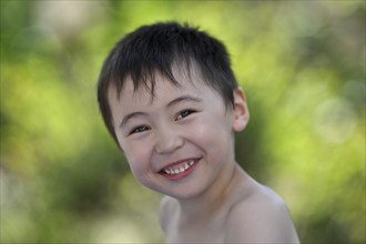 Child, boy, 5 years, portrait, multiethnic, smiles, laughs, Stuttgart, Baden-Württemberg, Germany,