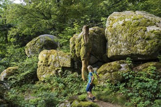 Hiker at the Solfelsen, Rickenbach, Hotzenwald, Southern Black Forest, Black Forest,