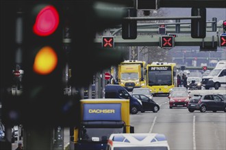 A BVG bus travels along Heerstraße in Berlin, 27 February 2024. Berliner Verkehrsbetriebe (BVG)