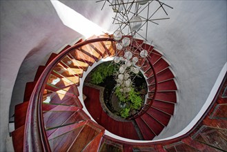 Staircase, interior view, cactus garden, Jardin de Cactus, designed by the artist César Manrique,