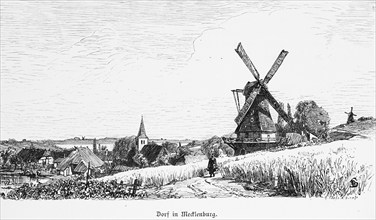 Village in Mecklenburg-Western Pomerania, Germany, rural idyll, windmills, church, fields,