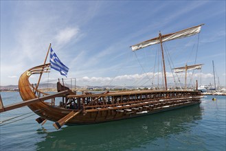 Trireme Olympias, three-oarer, replica of an ancient warship, Zea Marina, Paleo Faliro, Athens,